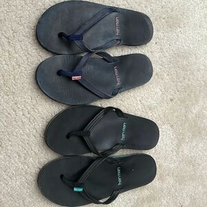 Size 8 navy and black Hari Mari flip flops
